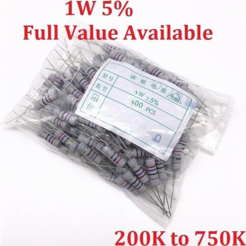500PCS 1W Oxide Carbom Metal film Resistor 200K/220K/240K/270K/300K/330K/360K/390K/430K/470K/510K/560K/620K/680K/750K/Ohm 5