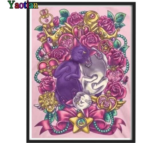 5D diamond painting Cartoon Rose Two Cute Cat full round diamond cross stitch kit mosaic animal embroidery home decoration gift