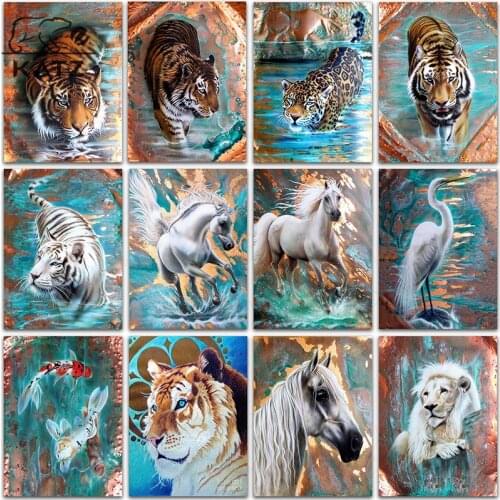 Horse Animal Diamond Painting Tiger Treading Water Embroidery Crossing Diy Graffiti Mosaic Art Gift Cross Stitch Home Decoration
