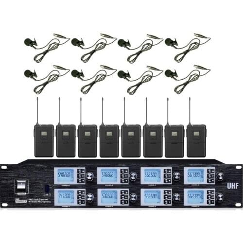 Bolymic Wireless Microphone System for church uhf 8 Channel lavalier Wireless mic Set 8 Headworn Lapel Mike For school party
