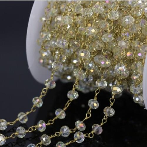 DIY 5Meter Rosary Style Beaded Chain,Tone Wire Wrapped yellow Faceted Glass Beads,Chain Beaded Necklace bracelet Jewelry making