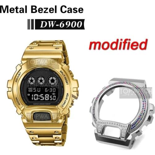 Dw6900 Bezel Watch Band Strap Bezel Metal Stainless Steel Watchband Watch Frame Bracelet Accessory Dw6900 Strap Case with Tools