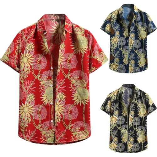 Fashion Floral Mens Hawaiian Shirt Short Sleeve Floral Print Tropical Aloha Shirts Beach Shirts Men Holiday Vacation Clothing