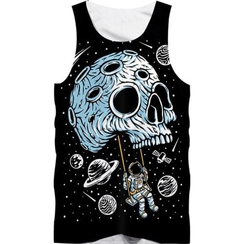 IFPD EU Size Summer Tank Top Men/Womens 3D Printed Space Astronaut Skull Planet Sleeveless Shirt Plus Size Casual Fitness Vest