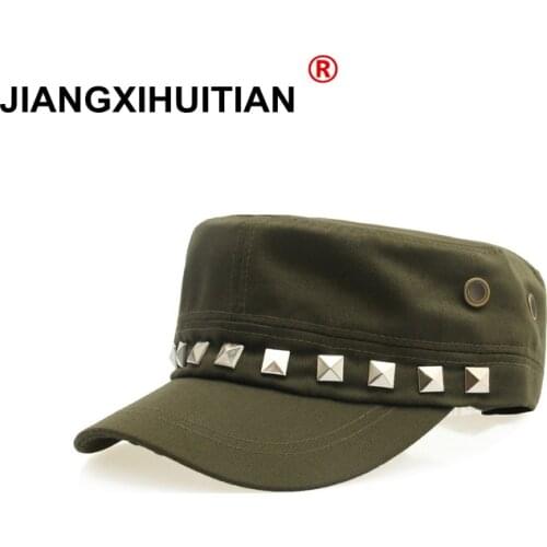 Jiangxihuitian 2017 spring Summer Autumn Men Women Unisex Flat Top Cap Military Hats Classic Vintage Cotton Visor Hat
