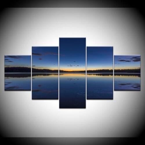 Canvas Painting landscape tranquil blue lake at morning 5 Pieces Wall Art Painting Modular Wallpapers Poster Print Home Decor