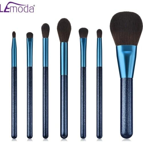 Lemoda 7Pcs Makeup Brushes Dark Blue With Fine Flashing Handle Powder Eyeshadow Eyebrow Foundation Blush Blending Beauty Tools