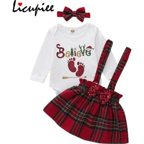 Licupiee Newborn Baby Girl Christmas Top Jumpsuit Strap Dress Xmas Clothes Skirt 0-18M