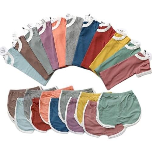 2021 Summer Baby Shorts Set Solid Colour Cotton Toddler Boys T shirt+ Shorts Soft Children Loungwear Kids Pajamas Set