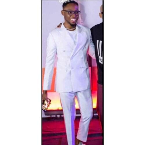 White Double Breasted Slim Fit Men Suits Costume Homme Wedding Prom Terno Masculino Groom Tuxedos Blazer 2 Pc Jacket Pant