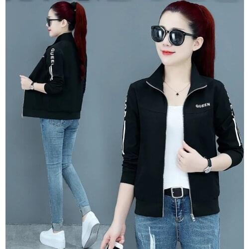 Spring Autumn New Print Stand-up collar Coat Women Slim Jacket With Lining Casual Wild Short Coat Tops Zipper Pocket Windbreaker