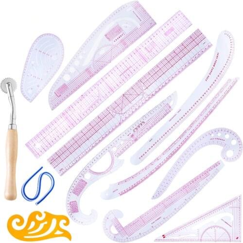 MIUSIE 13pcs Sewing Ruler Line French Curve Ruler Cutting Mat Set Yardstick Sleeve French Curve Cutting Knife Ruler Sewing Tool