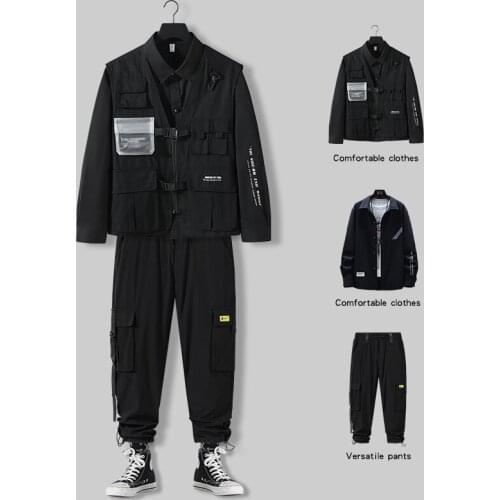 Fashion Mens Casual Jacket Pants Shirt 3 Pcs Set Black Green Mens Clothes 2021 M2