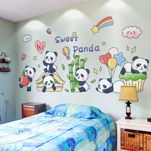 Cartoon Cute Panda Wall Stickers for Kids Room Nursery Bedroom Baby Room Decoration Wall Decals Art Self-Adhesive Wallpaper