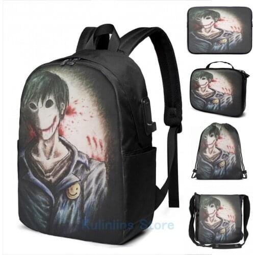 Funny Graphic print The Bloody Painter USB Charge Backpack men School bags Women bag Travel laptop bag