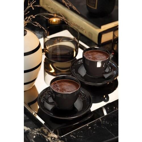 Coffee Cup Cup Set Porcelain 12 Pieces Coffee Espresso Cup And Saucer Set Black Color Service Coffee Cups For Gift