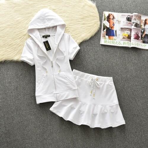 New Fashion 2 Piece Set Women Short Sleeve Mini Skirt High Waist Tracksuit Pure Color Sweet for Girl Cotton Summer S-XL