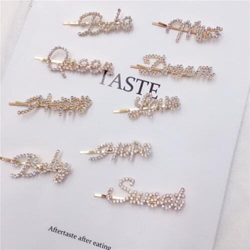 New Hairpins Crystal Shiny Rhinestones Word Letters Hair Clips Women Styling Tool Hairgrip Diamond Hair Accessories Clips Clamp