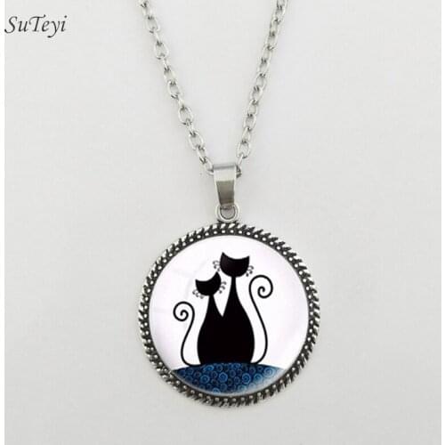 SUTEYI Statement Handmade Silver Color Cat Glass Necklace For Women Wholesale Lovely Long Necklace Cat Kids Jewelry Gift