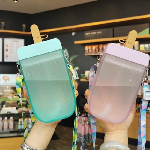 Plastic Water Bottles Cute Ice Cream Water Bottle With Straw Bottle Anti-fall Portable Popsicle Cup Kids Water 300ml