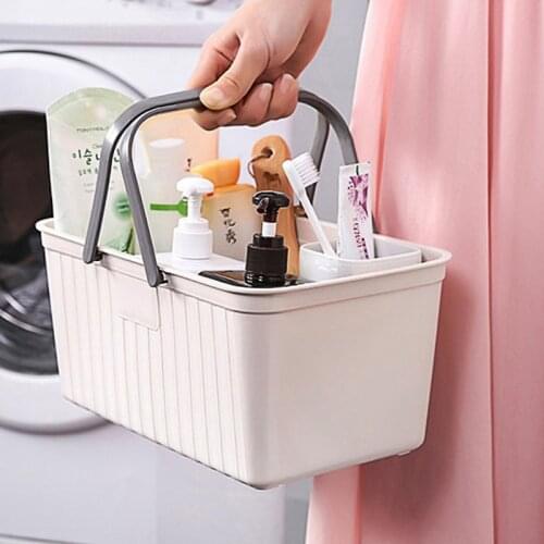Portable Plastic Bathroom Storage Basket with Handle Rectangular Clothes Shower Gel Storage Basket Toiletrie Container Organizer