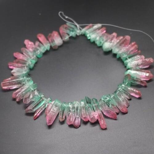 Approx.42pcs pink green crystal rock, Quartz Point Pendant Bullet Hexagonal Pendulum Column Reiki Healing Chakra NecklaceJewelry