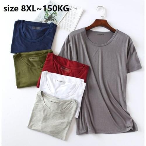 Size 8XL 150KG Modal Men Short Sleeve O neck Top Casual Thin Homewear Tops Plus Size Loose Casual Sports Undershirts