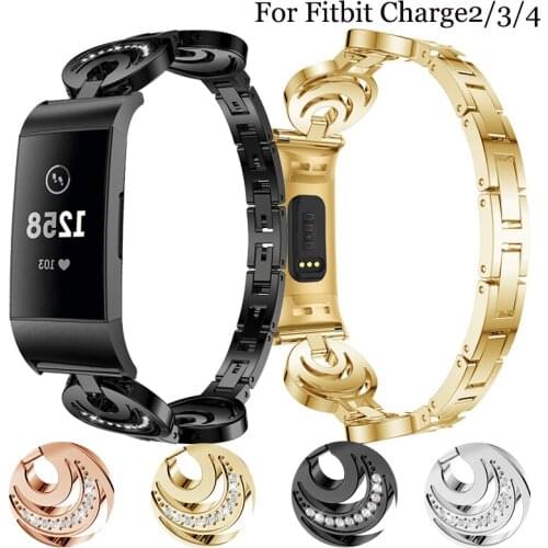 Watch Band for Fitbit Charge 2 Band Replacement Stainless Steel Metal Wrist Strap with Rhinestone Bracelet for Fitbit Charge 3 4