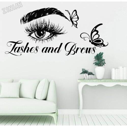 Lashes And Brows Wall Decals Butterfly Decor Beauty Salon Vinyl Girls Room Wall Stickers Modern Bedroom Wardrobe Sticker Y305