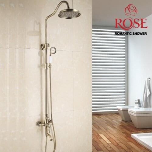 ROSE Shower system, shower set, wall mounted brass mixer tap with shower watering can and rainfall shower, faucet aerator R0436Q