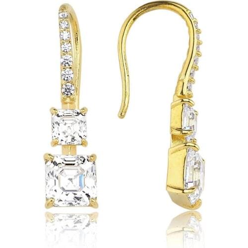Valori Jewels 3.30 Carat, Zirconia White Imperial Mosaic Gemstone, Gold Plated, Sterling Silver Fish Hook Dangle Earrings