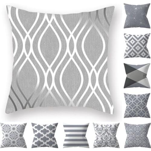 Gray Geometric Printed Pillow Case Throw Cushion Cover Square Pillowcase Pillow Cover Sofa Home Decorative