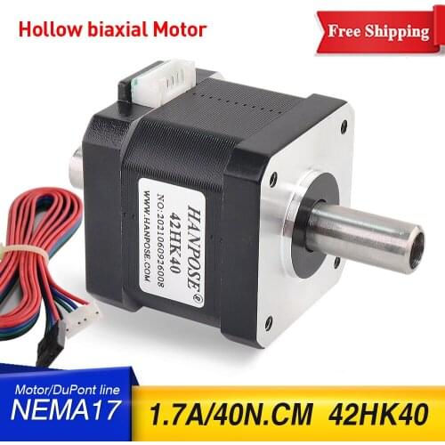 Free shipping Nema17 Stepper Motor 42 double shaft motor 1.7A 40N.CM 42HK40 Hollow biaxial motor 4-lead for CNC 3D printer