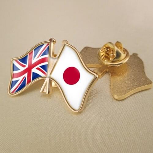 United Kingdom and Japan Crossed Double Friendship Flags Lapel Pins Brooch Badges