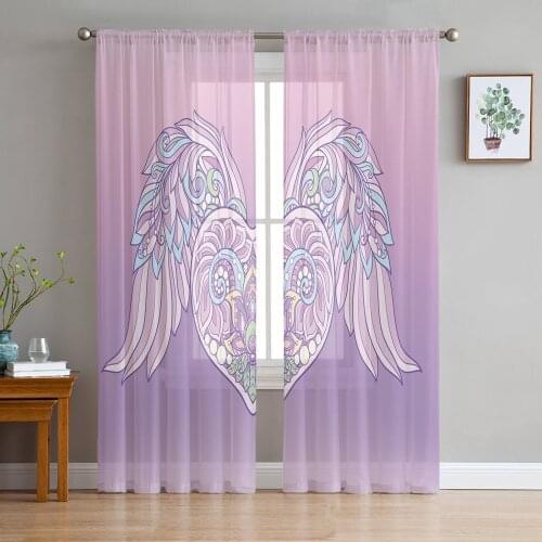 Modern Sheer Curtains Love Angel Wings Pink Living Room Kitchen Childrens Room Decoration Household Chiffon Window Curtains
