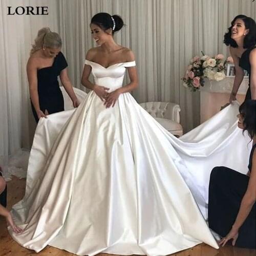 LORIE Princess Wedding Dress Ball Gowns Satin Off The Shoulder Bride Dresses Buttons Back Vestido de noiva Boho Style