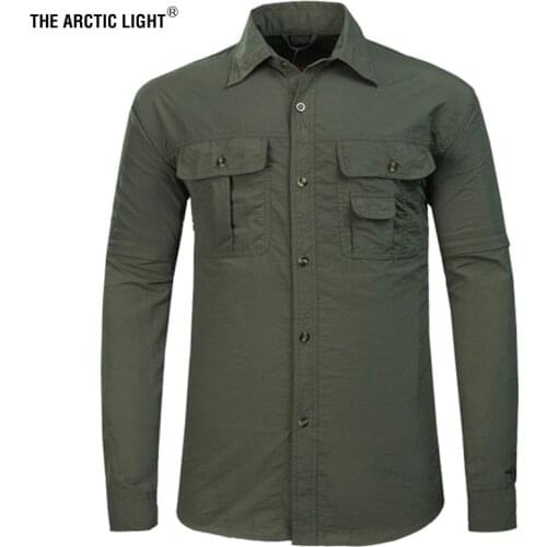 THE ARCTIC LIGHT Outdoor Hiking Shirt Men Removable Quick Dry Breathable Shirt SPF 50+ Summer Hiking Camping Fishing Many pocket