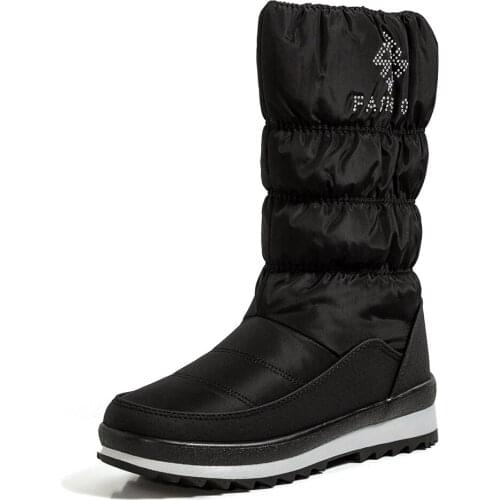 Waterproof Down Fabric Space Cotton Flat-Bottomed Warm Snow Boots Lamb Hair Inner Side Zipper Comfortable And Hot Mid-Calf Boots