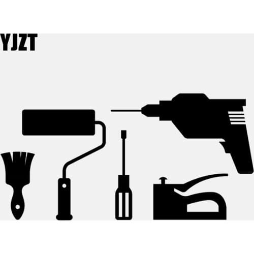 YJZT 14.9CM*7.4CM Cute Impact Drill Electric Hammer Vinly Black/Silver Car Sticker C22-0517