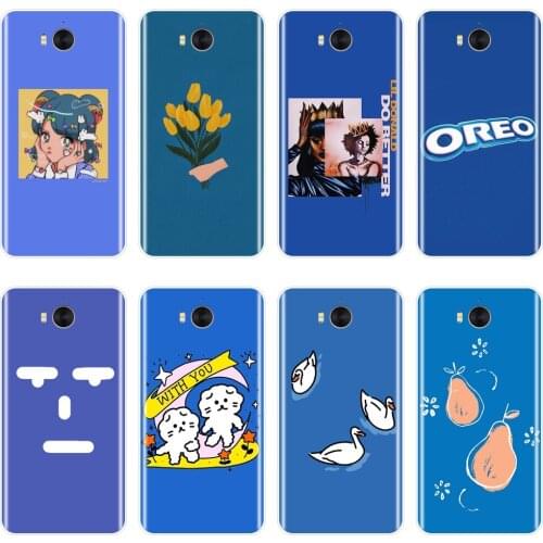 Back Cover For Huawei Y3 Y5 Y6 II Y7 Pro Flower Cat Blue Pear Phone Case Silicone For Huawei Y5 Y6 Y7 Prime 2017 2018 Y9 2019