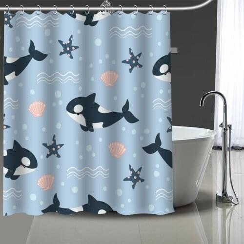 Custom Cartoon Whale Shower Curtains DIY Bathroom Curtain Fabric Washable Polyester For Bathtub Art Decor