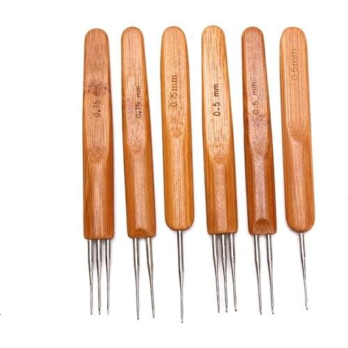 1Pcs/Set 0.5Mm 0.75Mm 1-Hook 2-Hooks 3-Hooks Needle Profeesional Dreadlock Crochet Bamboo Handle Hook For Dreads Lock Needle
