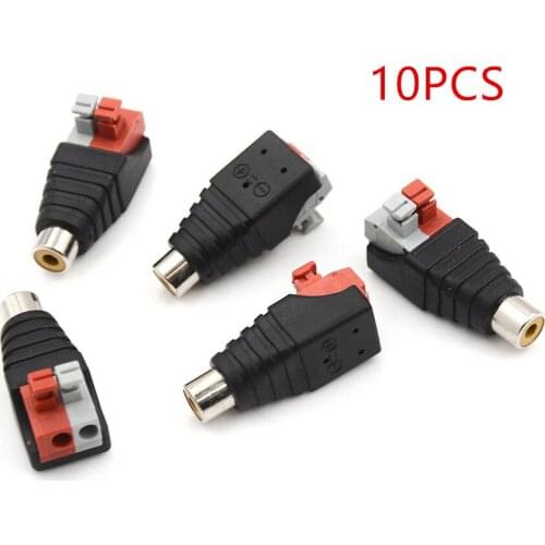 10pcs RCA Connector Soldering Free RCA Lotus Male Press-on Spring Universal Terminals Connectors Audio Adapter Plug