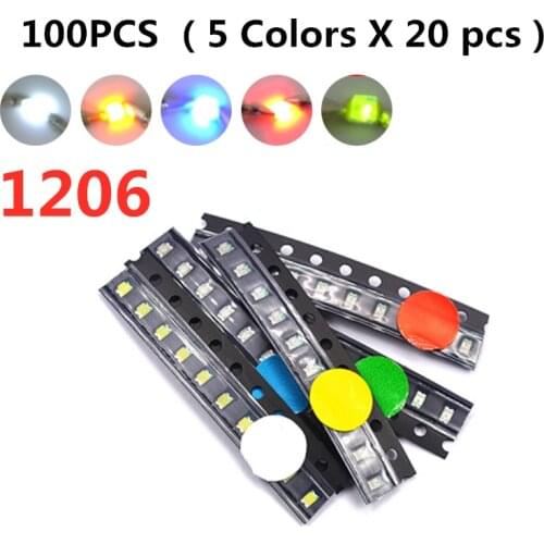 100pcs 1206 (3216) SMD LED Chip 20mA Blue Red White Green Yellow Light Emitting Diode SMT Light-Emitting power leds Light Beads