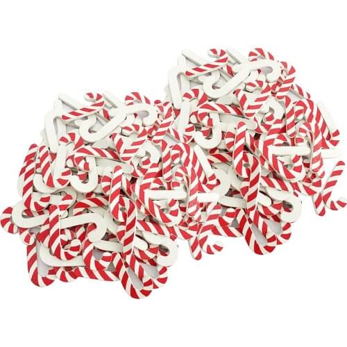 100pcs Candy Cane Walking Stick Wooden Shapes Ornament Scrapbook Embellishment for Art Craft Making Holiday Decoration