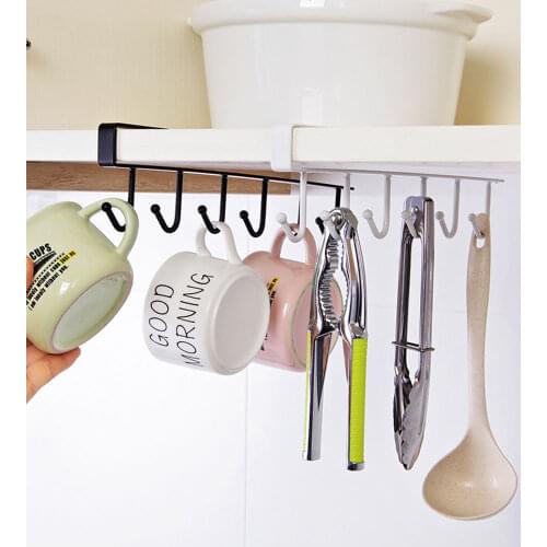 6 Hooks Kitchen Storage Rack Cupboard Hanging Hook Shelf Dish Hanger Tissue Shelf Organizer Gadget Home Accessory