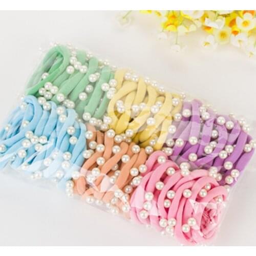 60pcs 0-6 Years Rainbow Color Gum For Hair Rubber bands hair accessories gum for hair Clips haar accessoires with 5 pearl