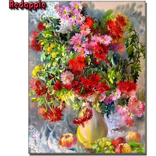 5D DIY Diamond Painting diasy of Vase Cross Stitch Kit Full Drill Embroidery color flower Mosaic Picture of Rhinestones Decor
