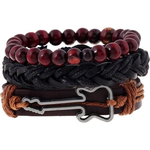 Buddha Bracelets 1 Set Beaded Wristband Handmade Thread Bracelet Charms Music Note Guitar Wax Cord Multi Layers Mens Jewelry