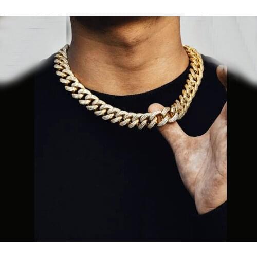 15MM Width 18" 20" big heavy cuban chain 3 row 5A CZ high quality hip hop iced out bling Rock Punk men cuban necklace